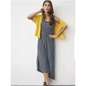 Cabi Striped Maxi Dress Sleeveless Asymmetrical Hem Blue Black Casual